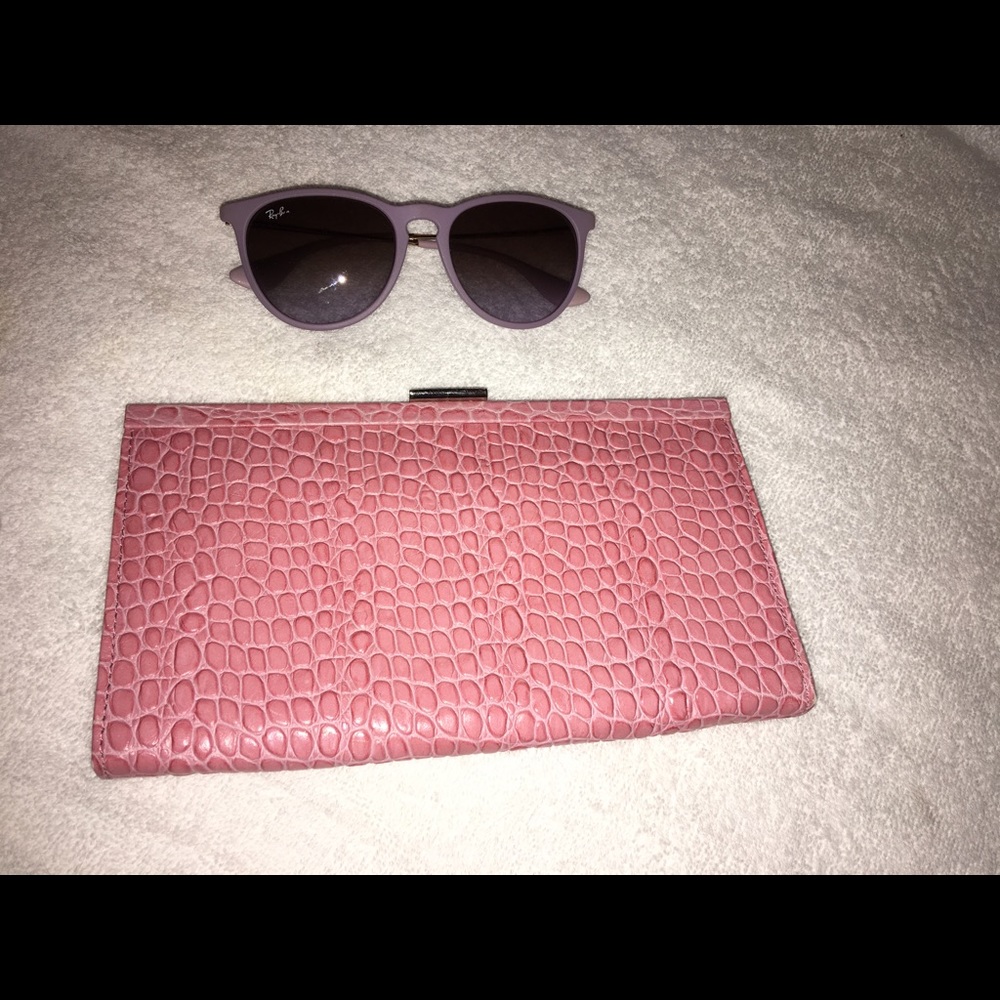 Pink alligator print clutch